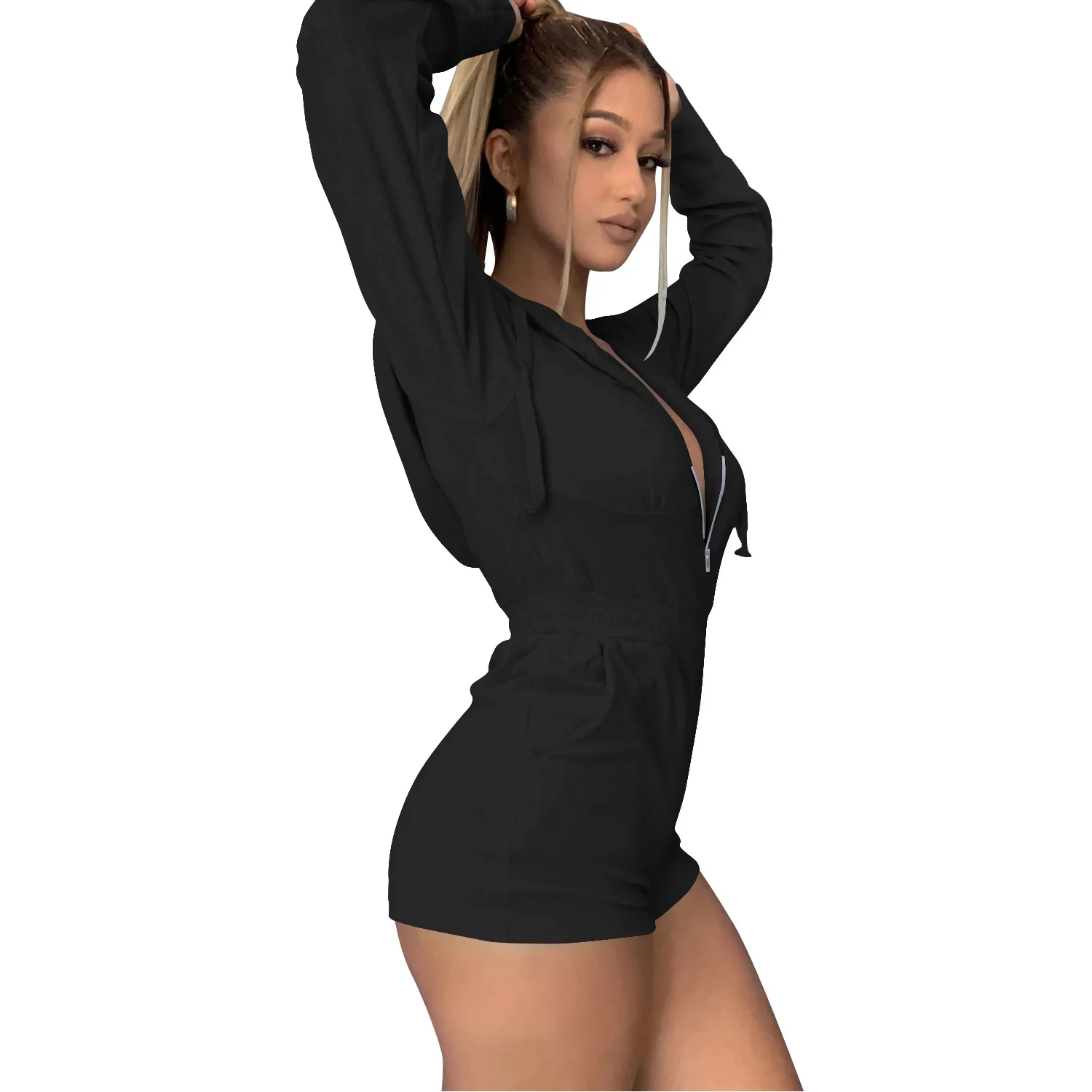 

woman rompers jumpsuit Women Clothing Set Long Sleeve Zipper Hooded Playsuit One-piece Suit for Holiday Party Travelling Sports