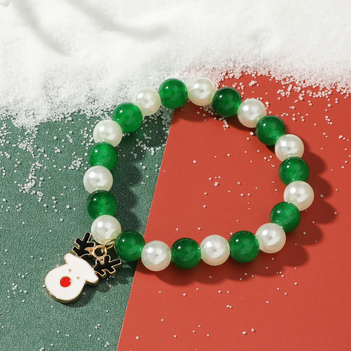 

Christmas Style Charming Green Red White Beads Snowflake Tree Elderly Elk Ornament Bracelet Women Wrist Decoration Chain Jewelry