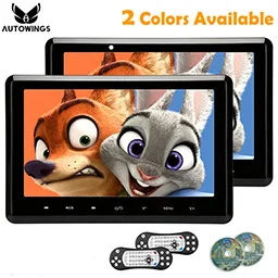 'Autowings'' 2x10," 1024*600 Автомобильный подголовник dvd-плеер USB/SD/HDMI/FM/игровой TFT lcd сенсорная кнопка беспроводные наушники - Цвет: black