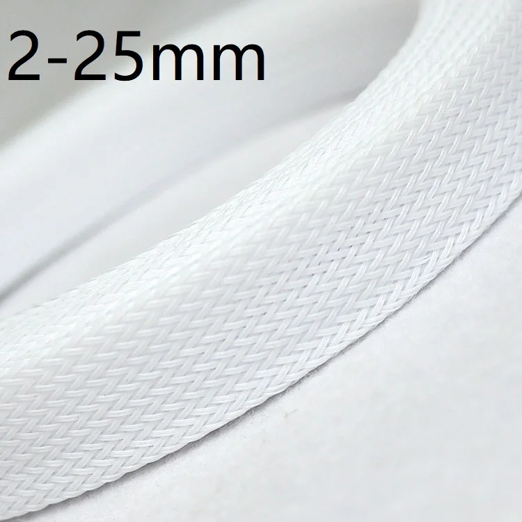 White PET Braided Wire Sleeve 3 4 6 8 10 12 14 16 20 25mm Tight High Density Insulated Cable Protection Expandable Single Color