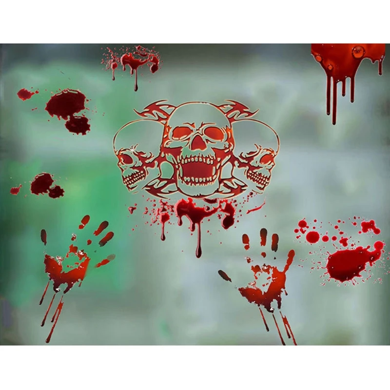 

Halloween Decorations Window Decals Wall Stickers Bloody Handprint Skull Bat Floor Clings Horror PVC Sticker Decorations