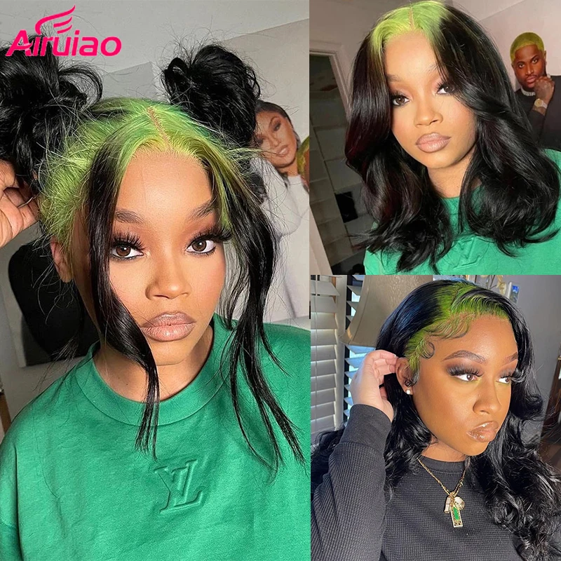 

Ombre Green 13x4 Lace Front Body Wave Wig Colored 613 Blonde HD Transparent Frontal Human Hair Wigs For Women Preplucked Wave