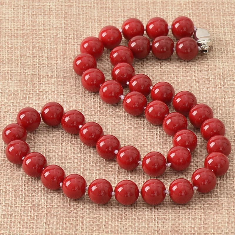 Новая мода ожерелье из красного коралла 10 мм Круглый Простой стиль ручной работы