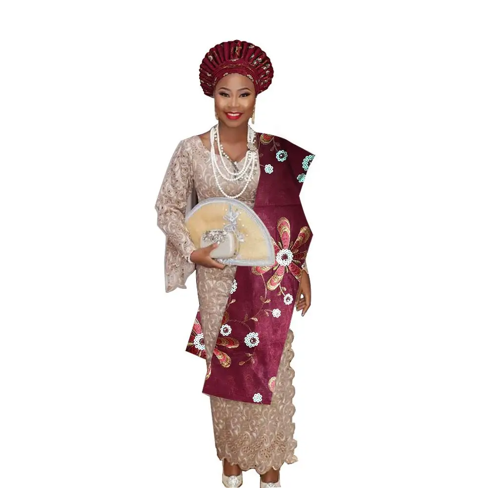 as pic Нигерийский геле головной убор aso oke с плечом геле - Цвет: as pic