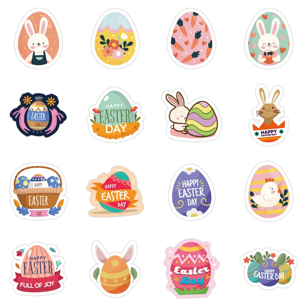 

10/30/50PCS Cute Easter Egg Cartoon Stickers Gifts Toy For Kids Cartoon Animal Bunny Stickers to DIY Laptop Bike Suitcase Guitar