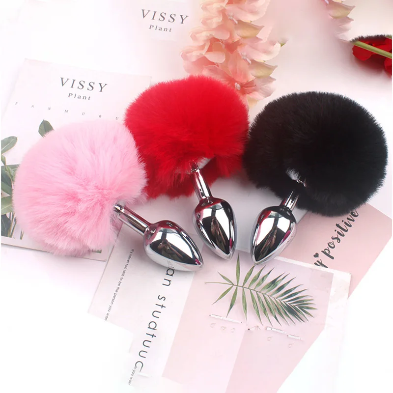 Многоцветная плюшевая Анальная пробка с хвостом кролика из нержавеющей стали