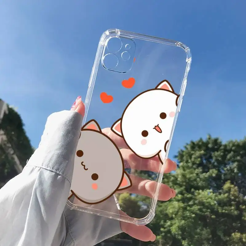 MaiYaCa Peach cat cute cartoon couple Phone Cases for iphone 13 11 12 pro XS MAX 8 7 6 6S Plus X 5S SE 2020 XR case