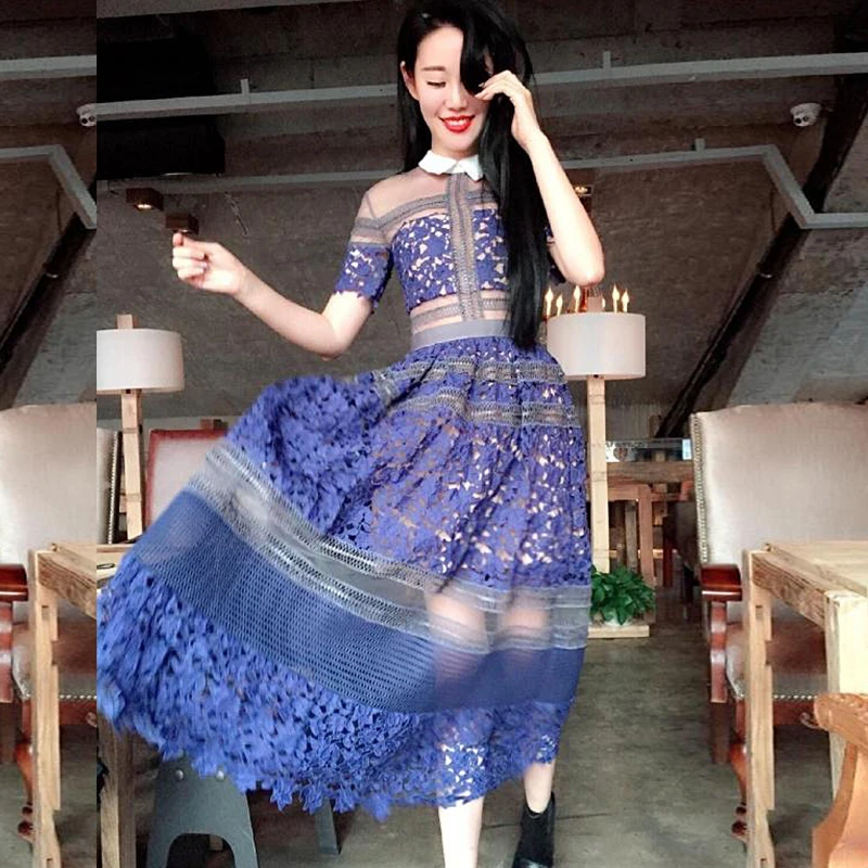 Женское длинное платье с отложным воротником вечерние жевное ажурное в стиле