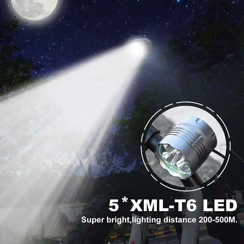 

Bike Light Lantern 7000 Lumen 5 LED Mountain Road Bicycle Front Light 18650 Battery Headlight Waterproof Cycling Head Lamp