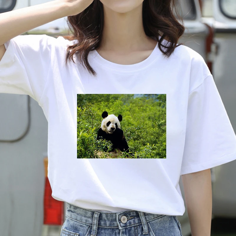 

New Panda Zoo White T Shirt Women Summer Short Sleeve Lady Tops Tshirt Ladies Women's Graphic Female Tee T-Shirt