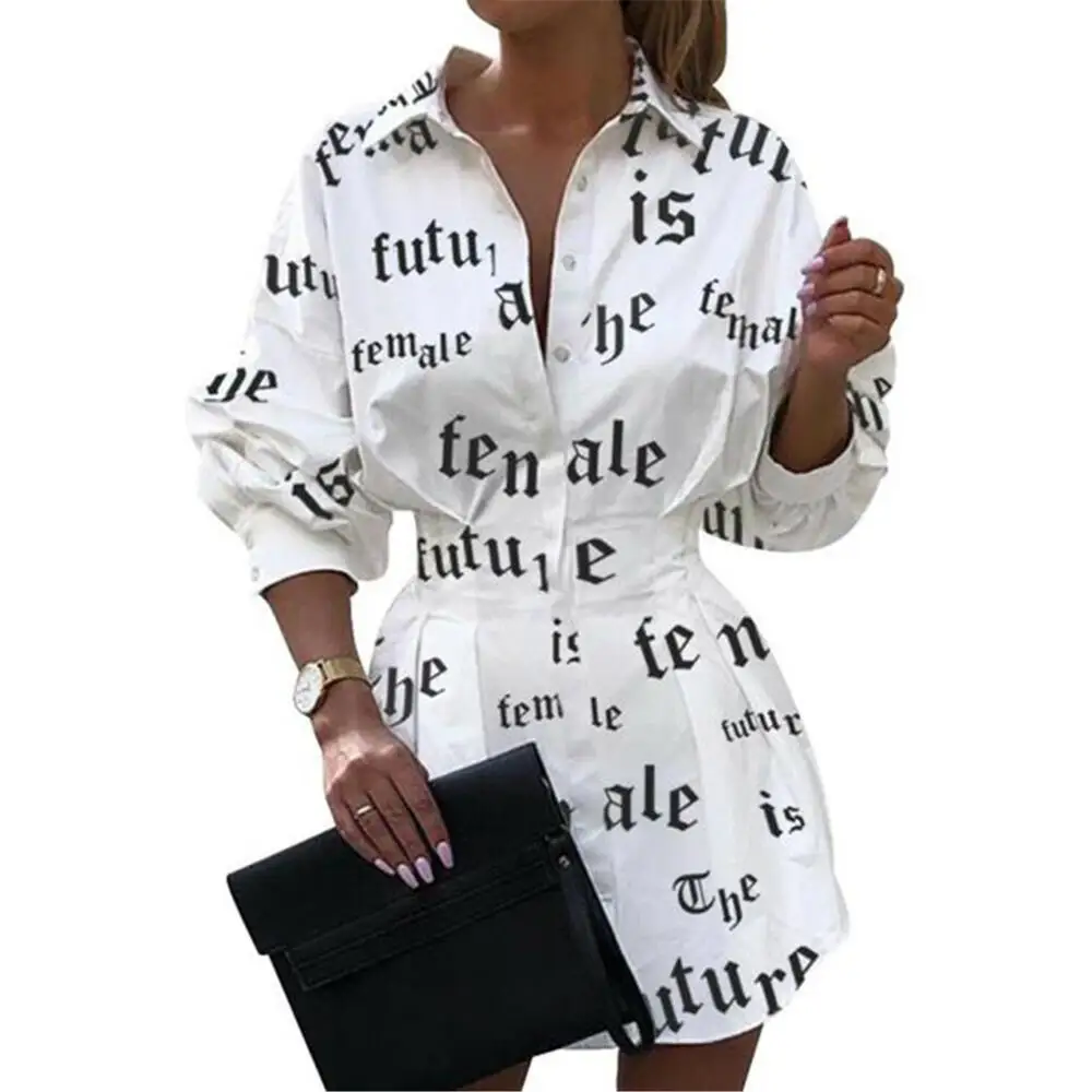 

European and American women's new hot style large size sexy temperament fashion printing waist shirt lantern sleeves