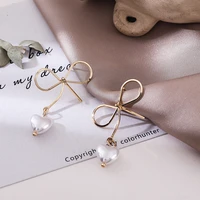 korean bowknot love pearl earrings fashion temperament simple lady stud earrings