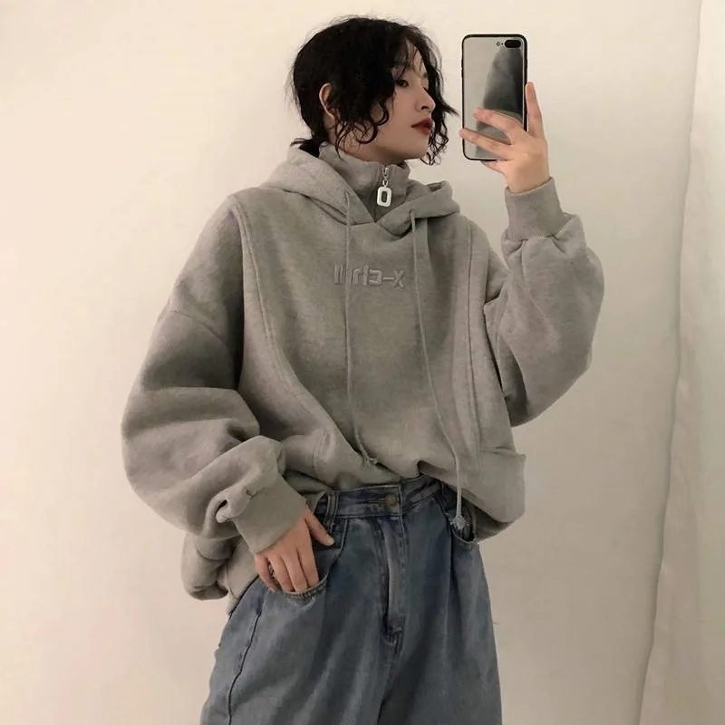 

Autumn Winter Trendy Female Thick Pullover Korean Style Simple Casual Soft Loose Solid Women Hoodies Ulzzang Streetwear Clothing