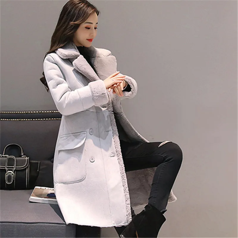 

Autumn Women Faux Suede lambswool Coat 2021 Winter Female Long Thick Deerskin Fleece Warm Faux Sheepskin Jackets Autumn Outwear