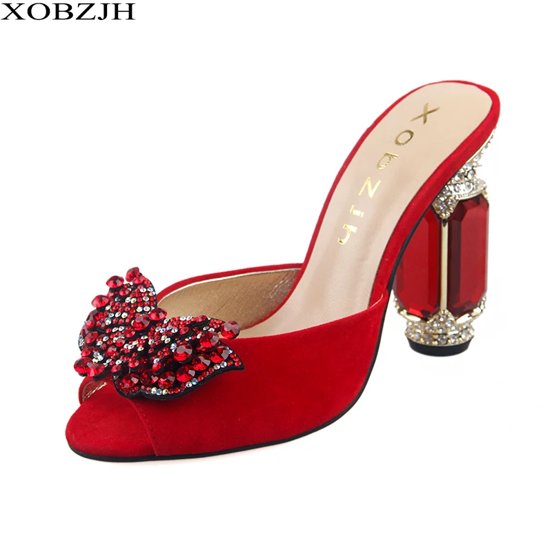 Сандалии стразы женские на квадратном каблуке брендовая Дизайнерская обувь