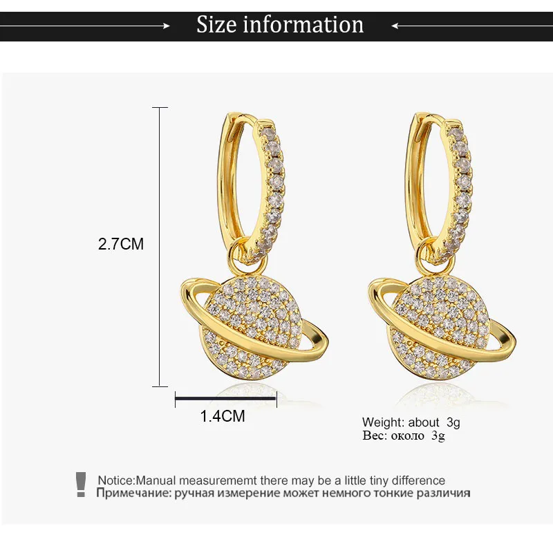 

Cubic Zircoina Gold Color Cute Satellite Moon Star Planet Hoop Earrings for Women Girls New Fashion Jewelry Tous 2021 FL02767W