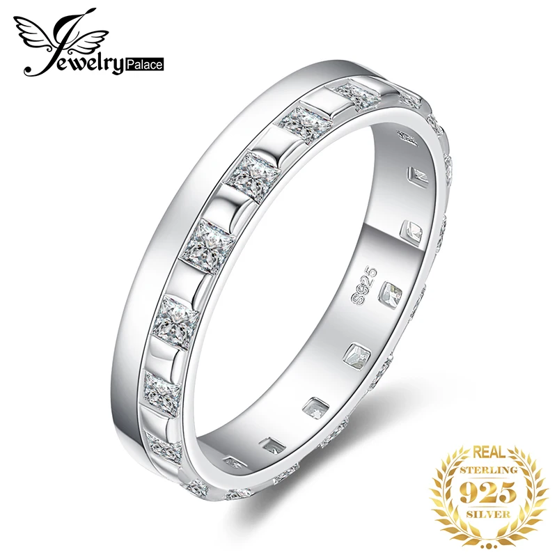 JewelPalace Square Wedding Rings 925 Sterling Silver Rings for Women Stackable Anniversary Ring Eternity Band Silver 925 Jewelry