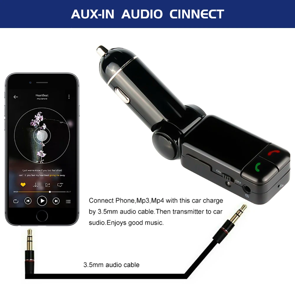 Автомобильный fm трансмиттер VicTsing с двумя USB портами Bluetooth mp3 плеером usb портом и