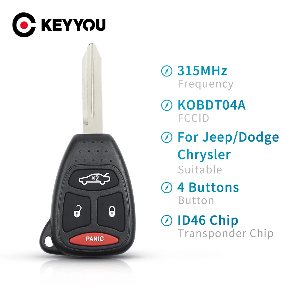 

KEYYOU 315MHz KOBDT04A Remote Car key 4 Button For Chrysler 300 Aspen For Dodge Charger For Jeep Commander Grand Cherokee
