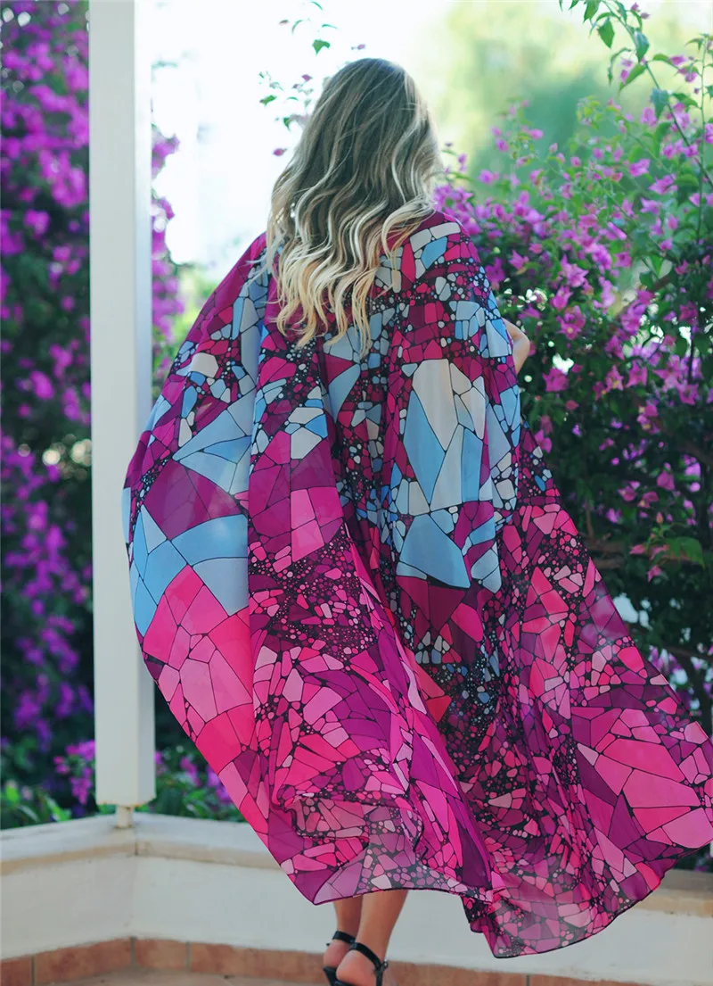 

2019 Bohemian Floral Printed Chiffon Shirt Women Long Cardigan Vintage Summer Beach Kimono Femininas Blouse Maxi Vestido