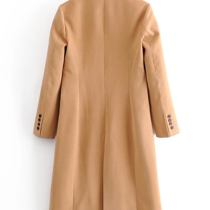 

YOSIBCD Women 2021 Fashion Office Wear Button-up Woolen Coat Vintage Long Sleeve Back Vents Female Outerwear Chic Tops