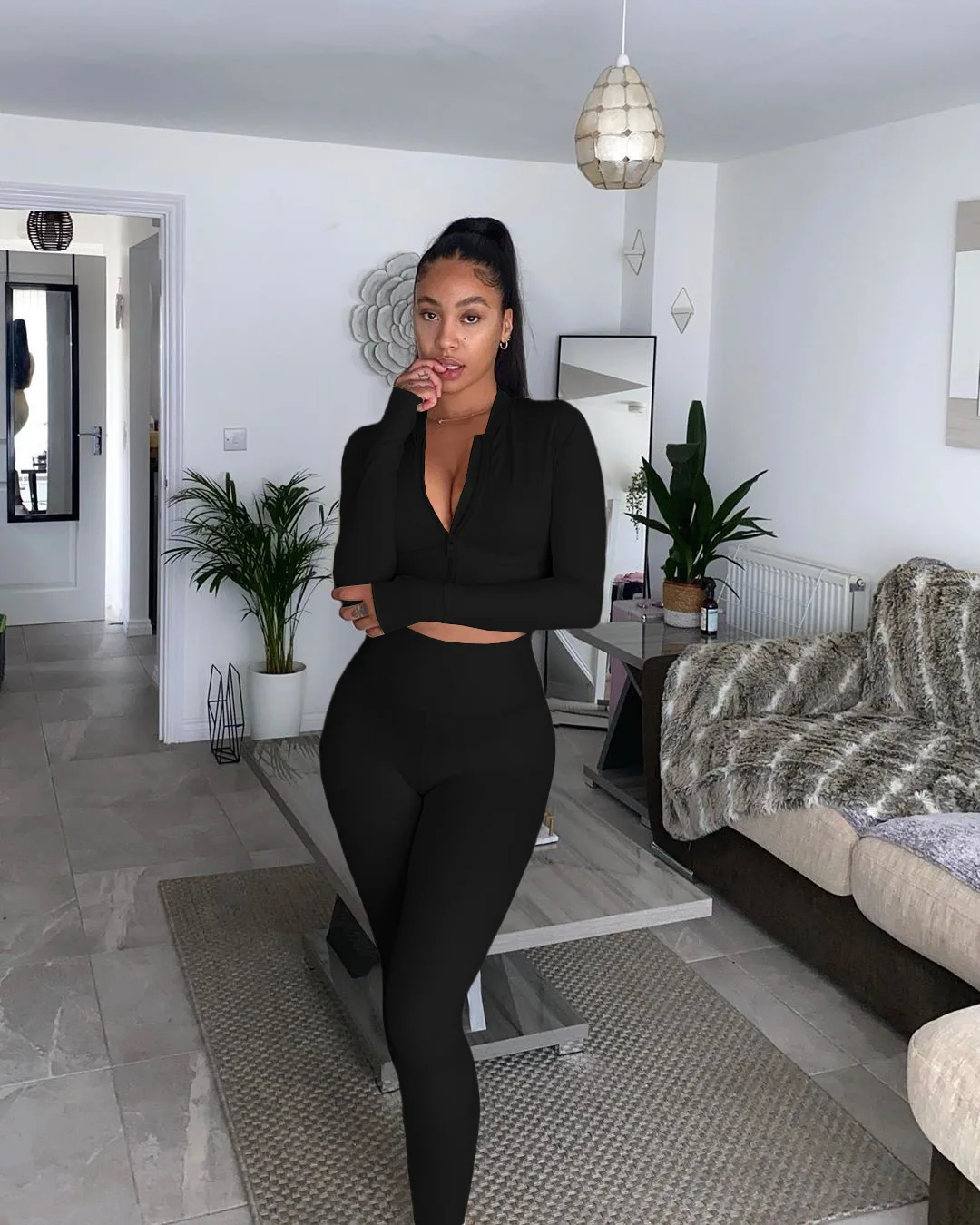 

Two Piece Outfits for Women Long Sleeve Tracksuit Fitness Zipper Crop Top Sporty Leggings Matching Streetwear 2021 Lounge Wear