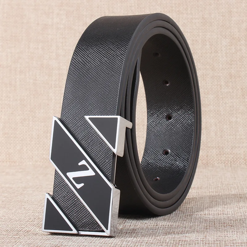 

Plate buckle belt white men's leather Korean version white smooth buckle belt