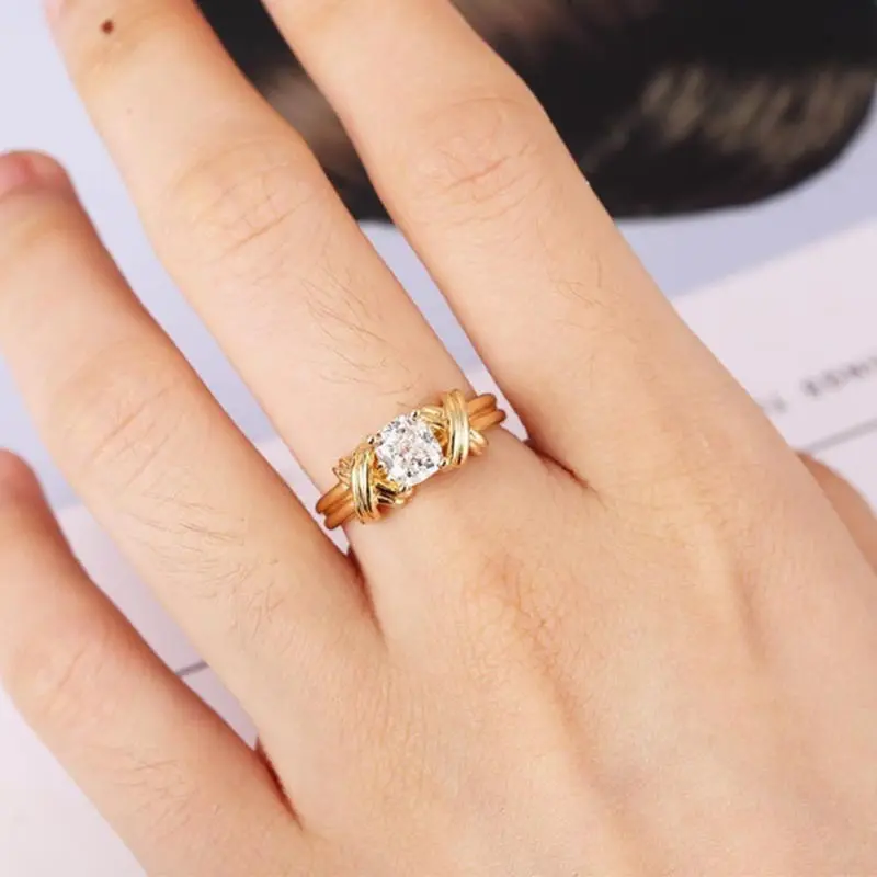 

Fashion Round Crysal Rings for Women Yellow Gold Color Female Wedding Jewelry Gifts 2021 New Arrivals Women's Finger Ring Gifts