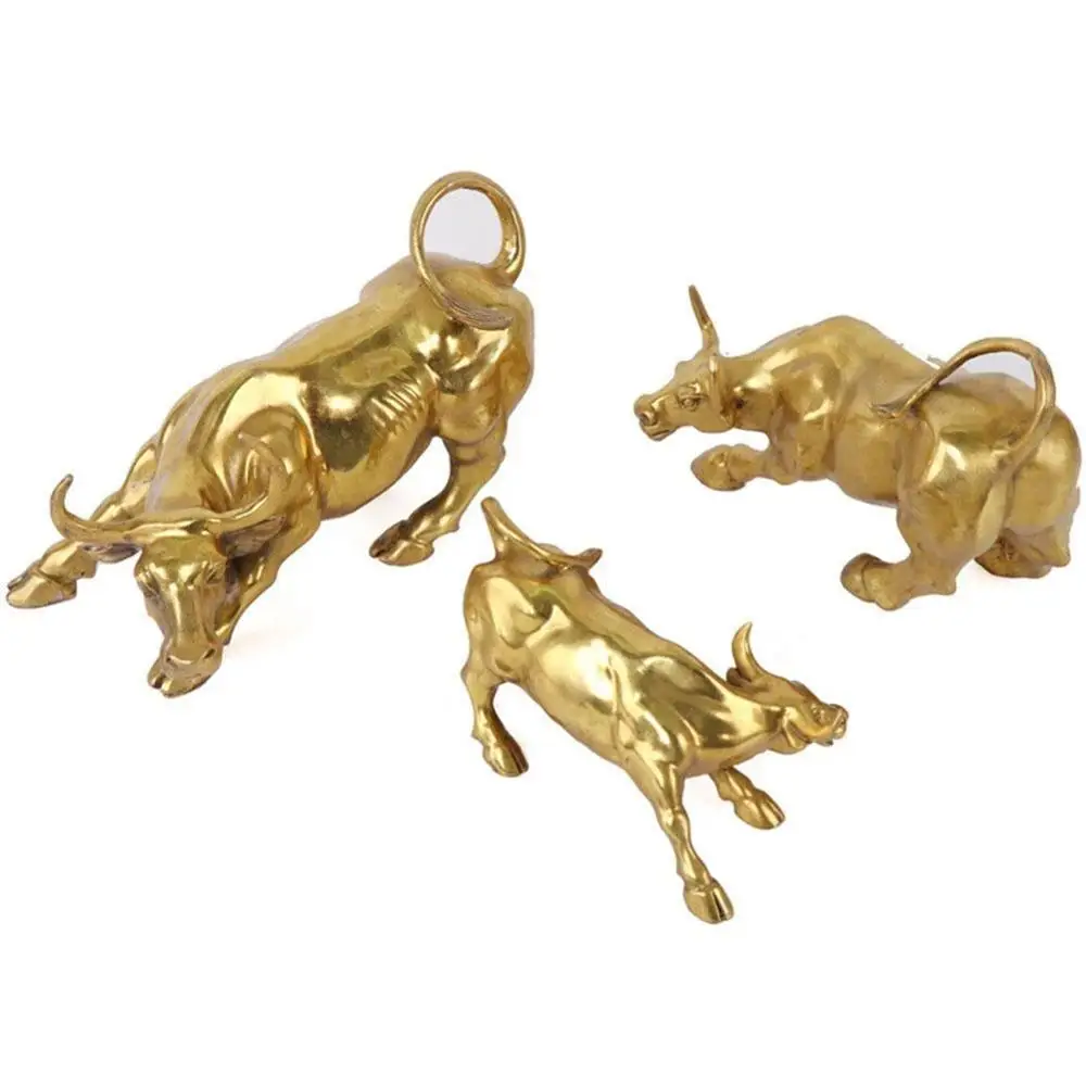 

100% Brass Bull Wall Street Cattle Sculpture Charging Mascot Cow Market Stock Home Statue Copper Gift Crafts Ornament Offic X7B5