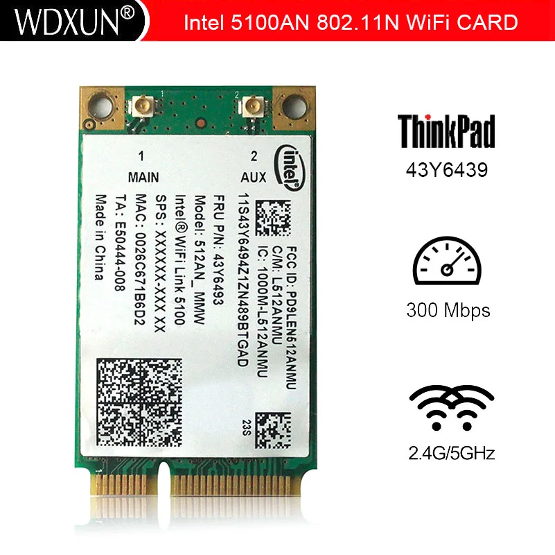 Беспроводная карта Intel Wi-Fi link 5100AN 300 Мбит/с Mini PCIe для X200 X301 T400 W700 R400 R500 G450L G430A Y450 Y430 E43L