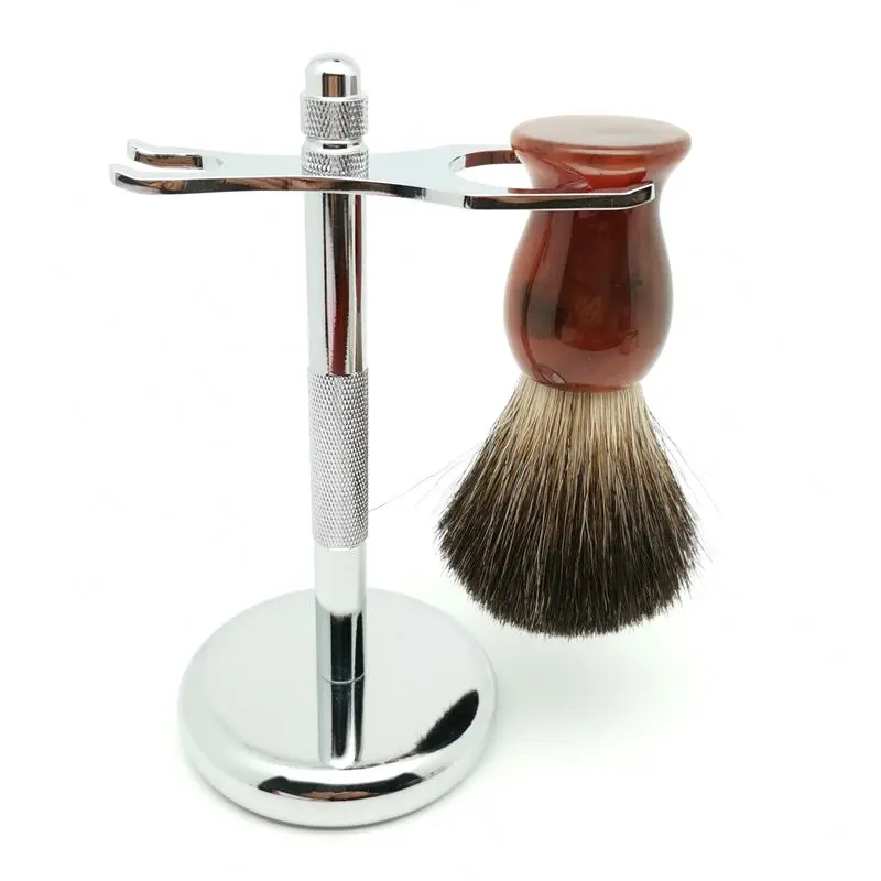 TEYO Black Badger Hair Shaving Brush and Shaving Stand Set Perfect for Man Shave Cream Double Edge Razor Tools
