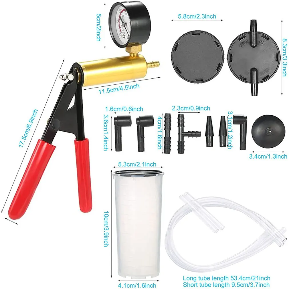 

Набор для прокачки тормозов, Многофункциональный ручной вакуумный насос, тестовый набор для автомобиля с защитными губчатыми адаптерами
