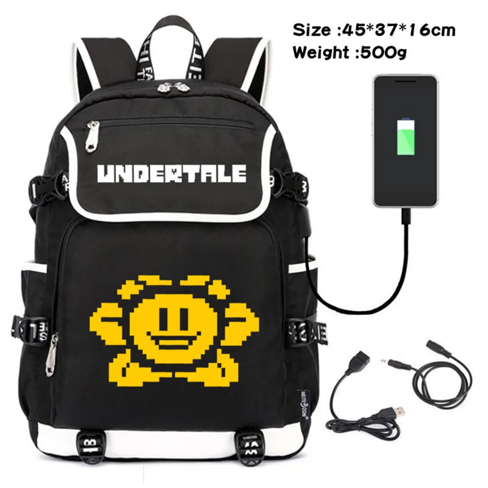 

Game Undertale Canvas Packsack Sans Travel Toriel Boys Girls Teenagers USB Charging Laptop Bag Zipper Schoolbag Cartoon Backpack