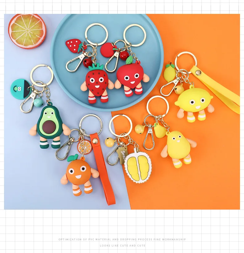 

Lovely 3D Fruits Avocado Strawberry Bear Apple lemon Keychains Women Bag Keyring Fashion Wedding Party Gift Key Chain Rings Hot