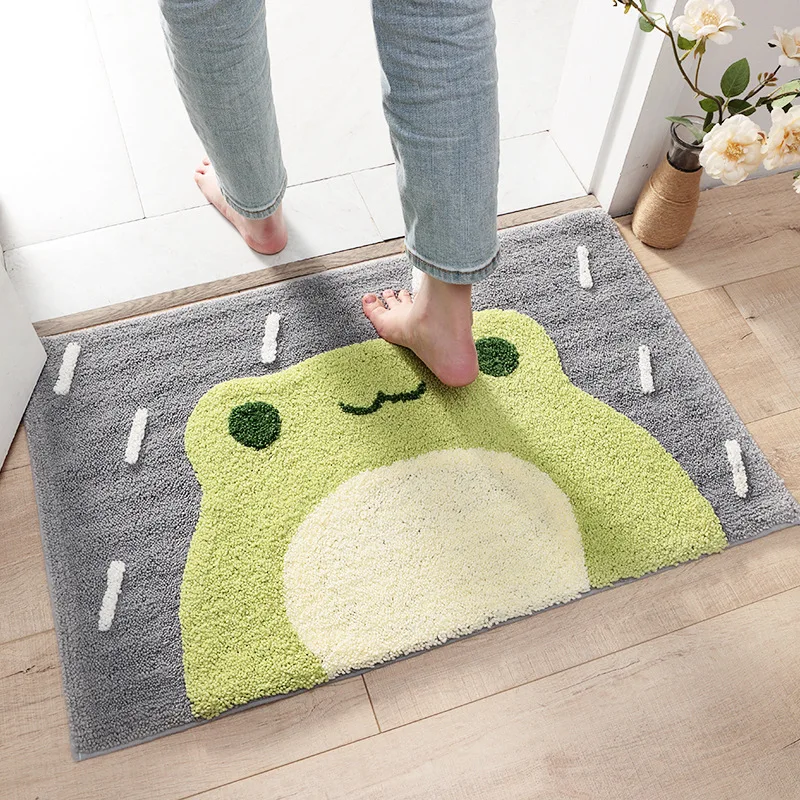 

Frog and Bear Flocking Bath Mat Home Decoration Door Mat Non-slip Absorbent Bathroom Doormat Super Soft Fiber Bath Rug