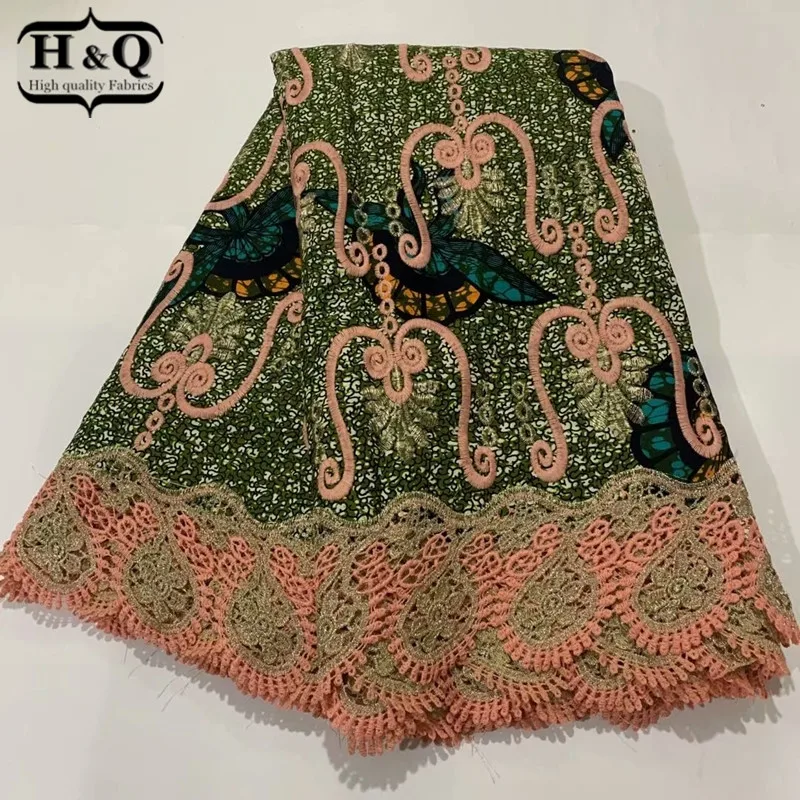 

H&Q newest nigerian water soluble lace high quality wax fabric 100% cotton embroidery 6 yards/pcs african batik lace fabric H808