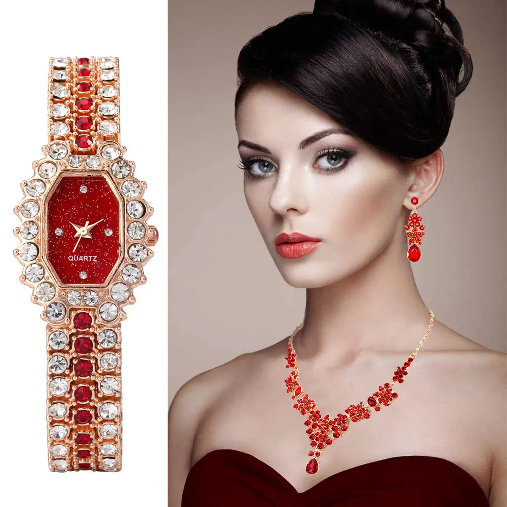 

2021 роскошные женские наручные часы Diomand кварцевые часы ювелирные изделия серьги цепочки кулон аксессуары ожерелье Подарочные наборы для де...