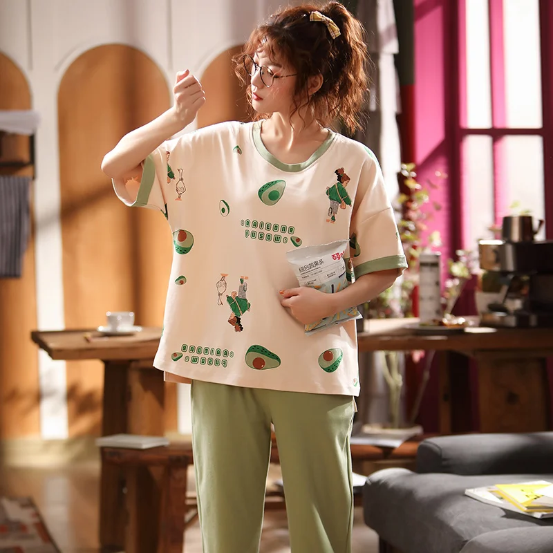 Женский пижамный комплект летние пижамы для женщин 5XL с принтом авокадо женские