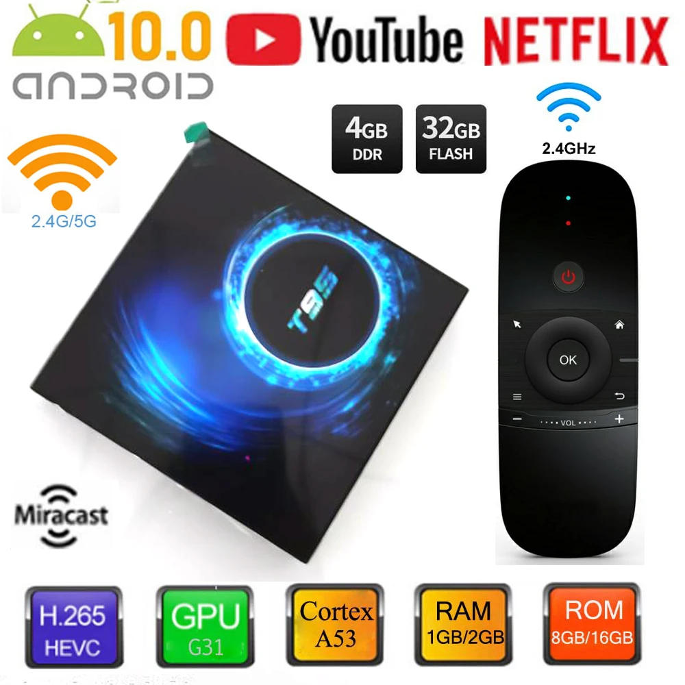 Andriod 10 0 ТВ Box Android BT5.0 6K медиаплеер Google голосовой помощник 2 4G 5G двойной WI FI T95