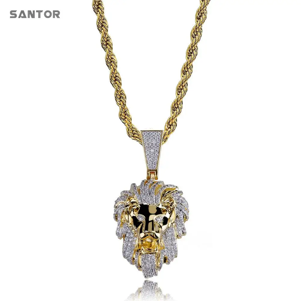 

Personality Lion Head Hip Hop Men's Pendant Gold Electroplating Micro Plated Ice Out Pendant Necklace