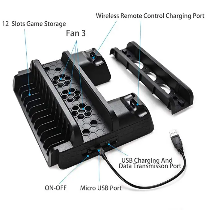 Vertical Stand with Cooling Fan Cooler Dual Controller Charger Charging Station for SONY Playstation 4 | Электроника