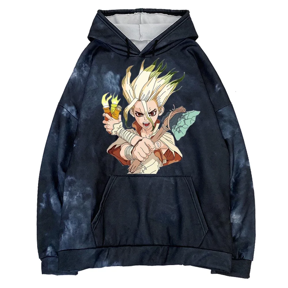 

Dr.STONE Hoodie Funly Ishigami Senku Long Sleeve Hooded Sweatshirt Men Hoodies Casual Autumn Tie Dye Hoodie Women