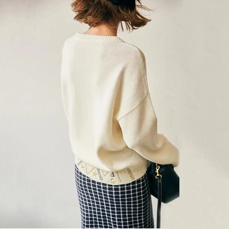 Женский свитер оверсайз повседневный Свободный пуловер с вышивкой звездного