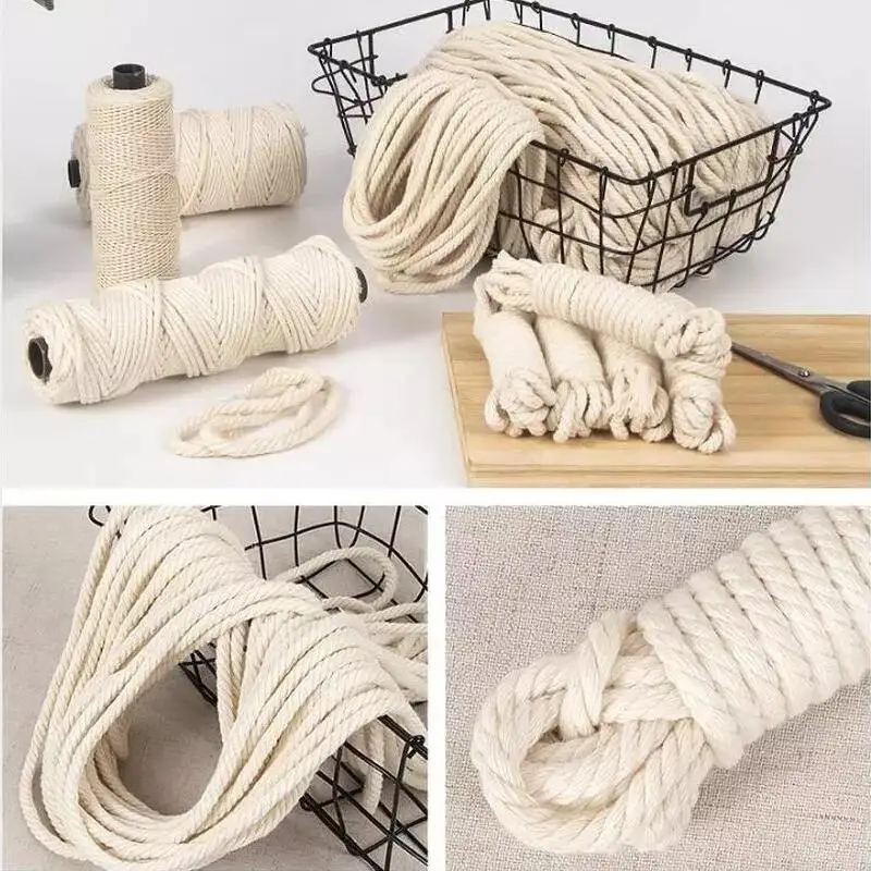 

3mm Macrame Rope Twisted Strand Cotton Cord For Handmade Natural Beige Rope DIY Home Wedding Accessories Gift