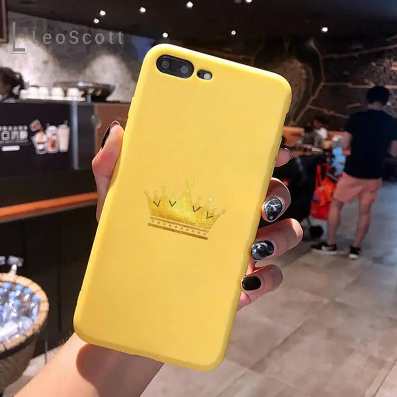 

King queen couple Phone Case Yellow Candy Color for iPhone 6 7 8 11 12 s mini pro X XS XR MAX Plus
