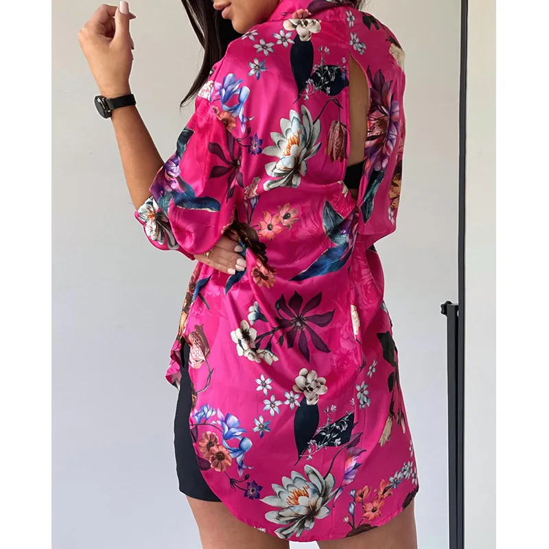 

lapel Print Shirt for Women Button Long Sleeve Blouses Casual Vintage Shirts Loose White Blouses Femme Tops Clothing Female New