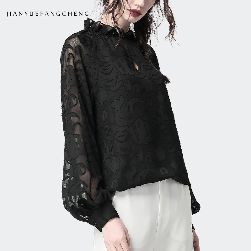 Женская обувь с цветочной вышивкой блузки воротник-стойка рукав-фонарик