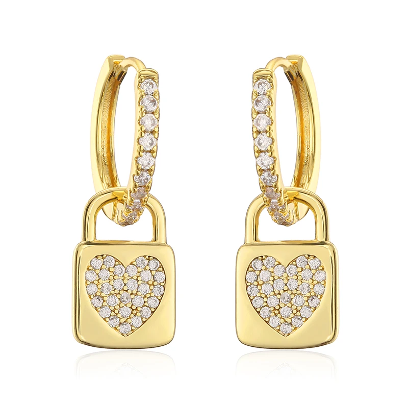 

Uilz Fashion Cubic Zircon Lock and Heart Shape Hoop Earrings for Women Girls Korean Crystal Gold Color Ear Party Jewelery 2020