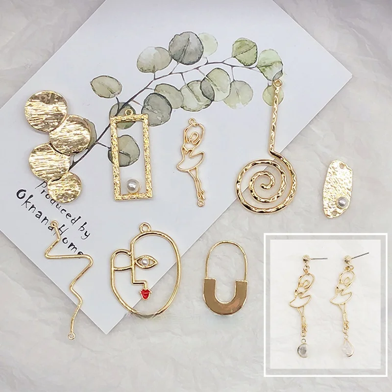 

Color retention personality alloy diy jewelry material pendant earrings accessories face double hanging curve