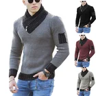 Мужская смешанная трикотажная ткань, трикотажная ткань с воротником-шарфом, рубашка с длинным рукавом для отдыха, Модный пуловер, для зимы